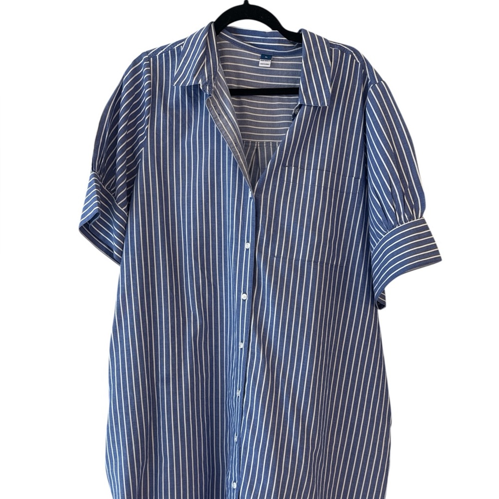 EUC Blue striped shirt dress